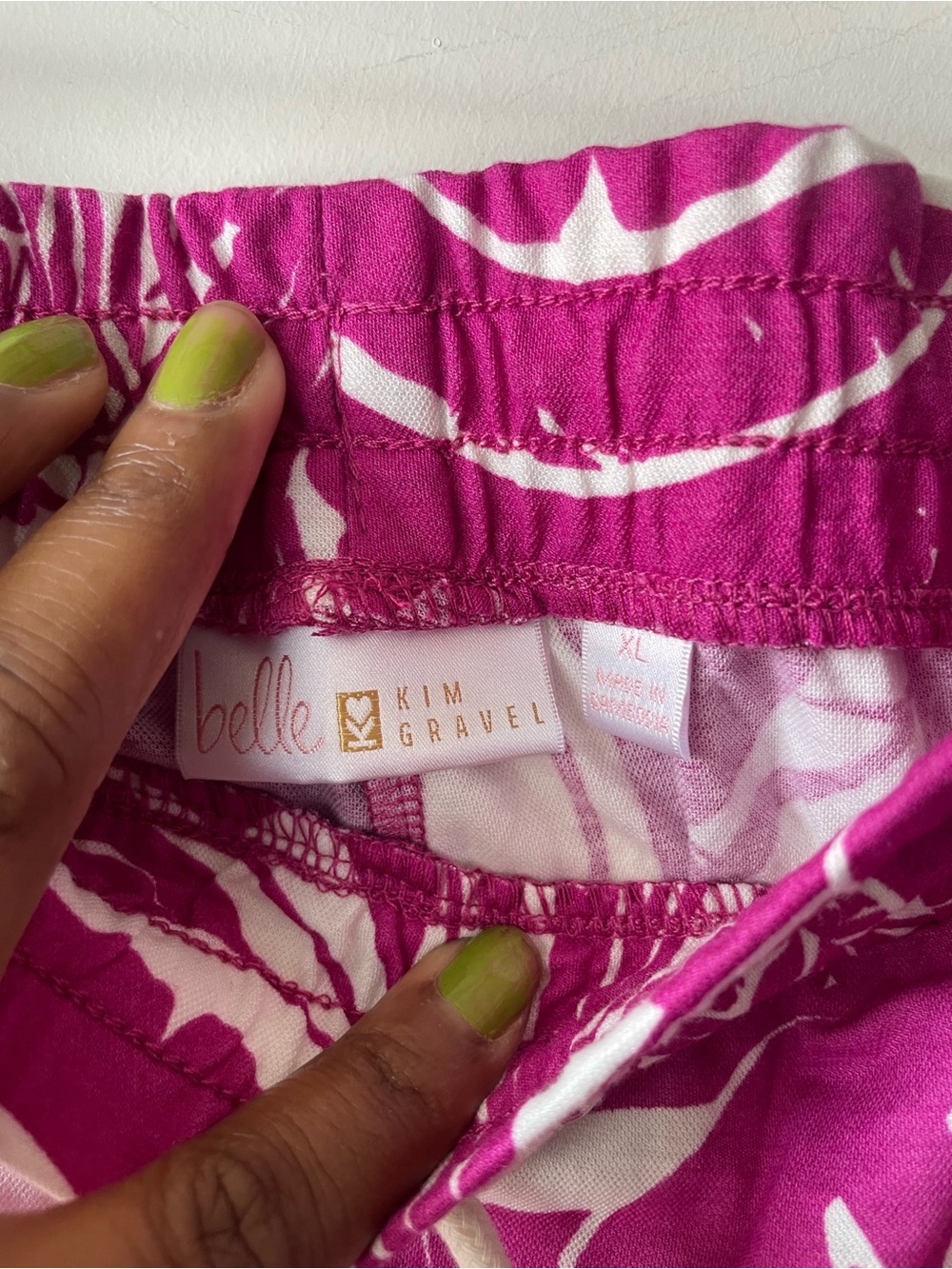 Belle by Kim Gravel Fuchsia and White Printed Elastic Waist Pants - Picture 2 of 6